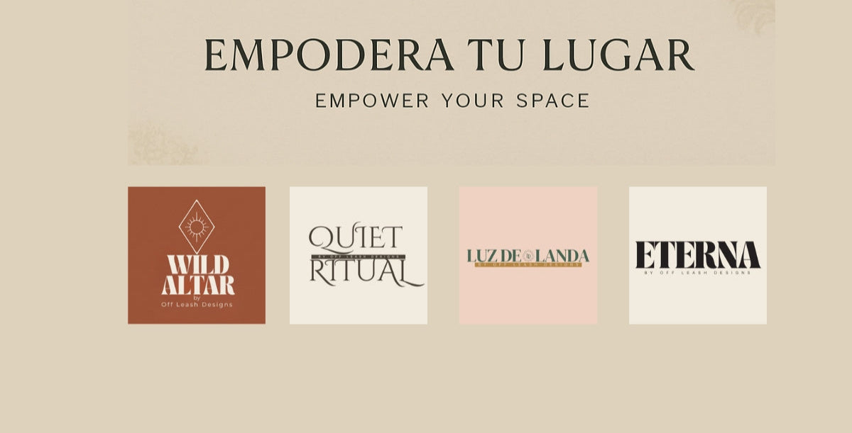 Four brand logos with names on a beige background, featuring the text 'Empodera Tu Lugar' or 'Empower Your Space'.